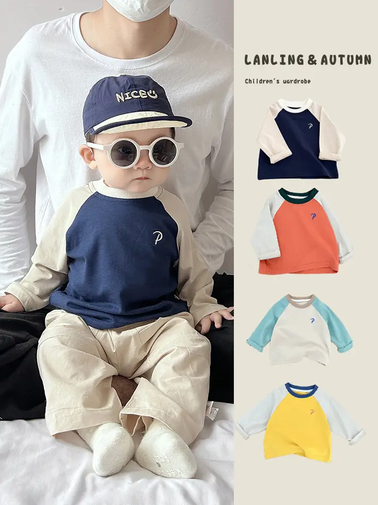 Boys Pure Cotton Long Sleeve T-Shirt Blue Beige Spring Autumn 2026 - Image 6