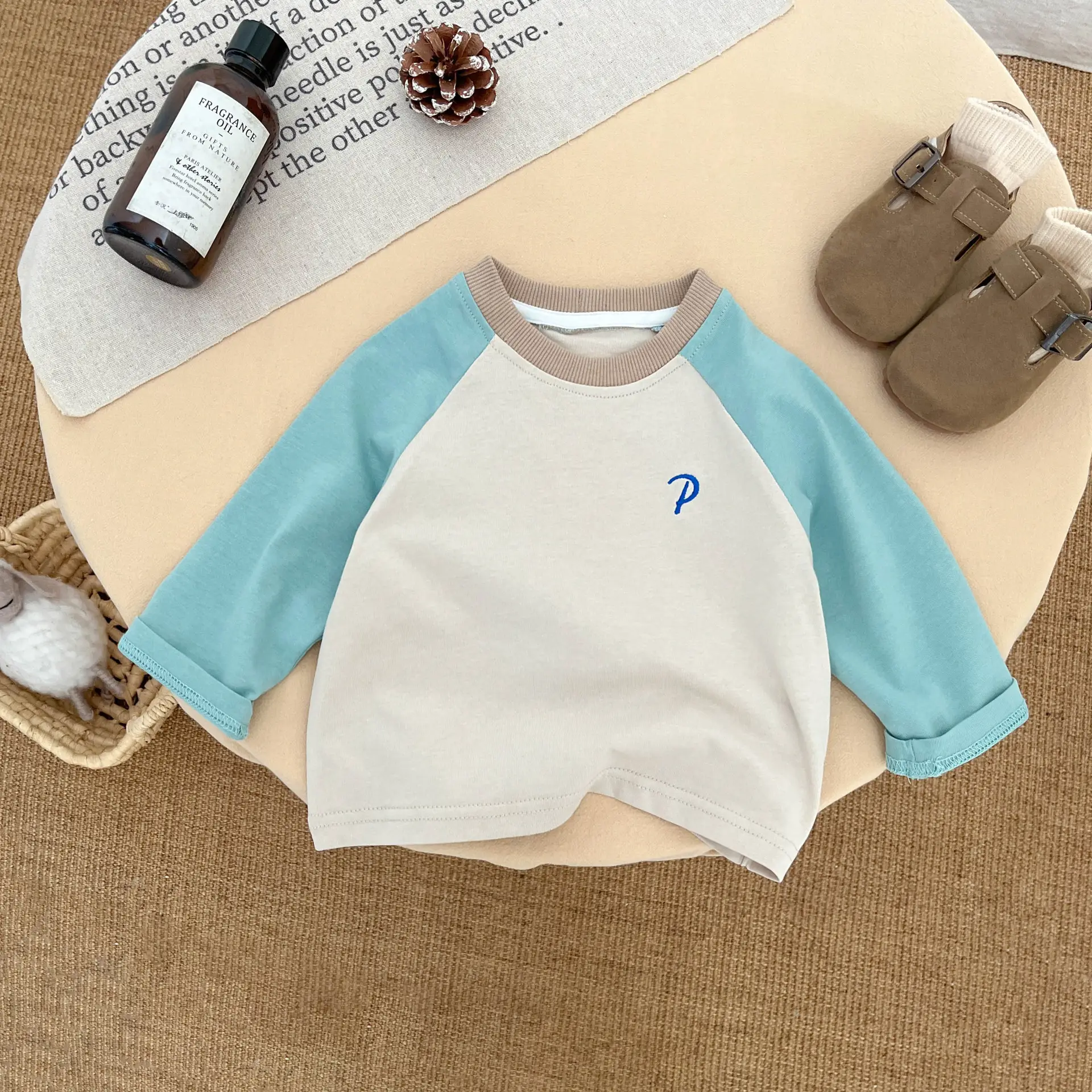 Boys Pure Cotton Long Sleeve T-Shirt Blue Beige Spring Autumn 2026 - Image 2