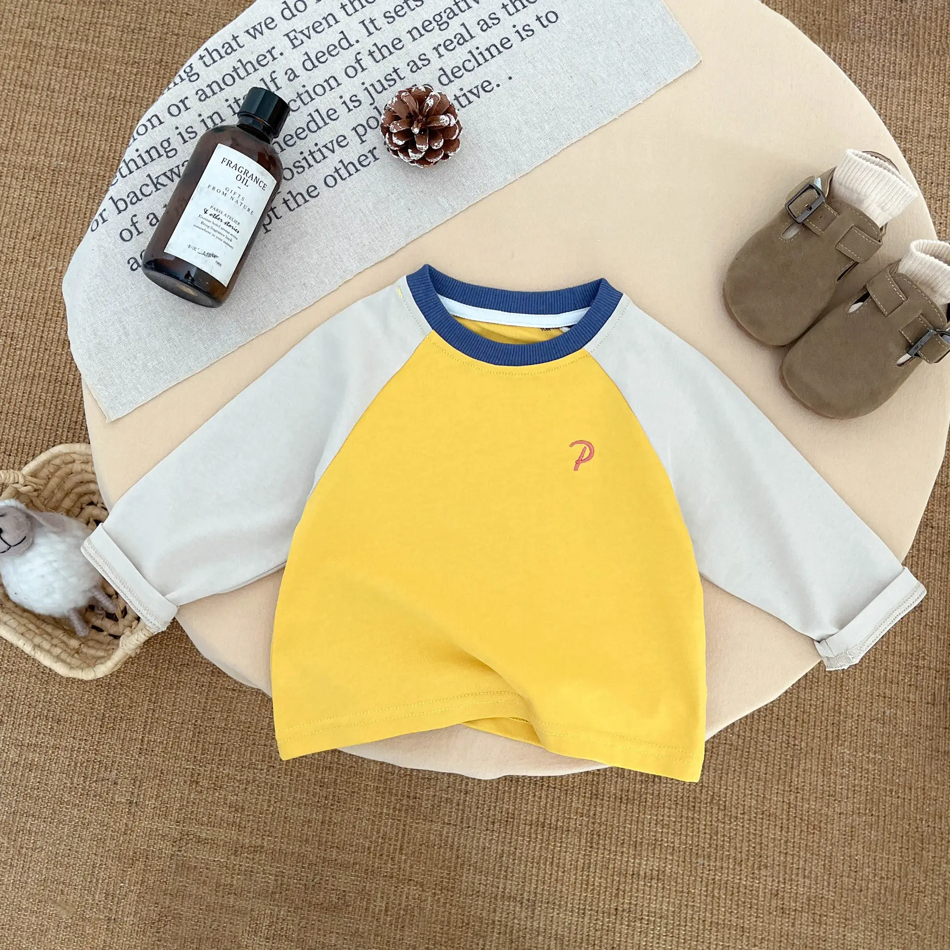Boys Pure Cotton Long Sleeve T-Shirt Blue Beige Spring Autumn 2026 - Image 4