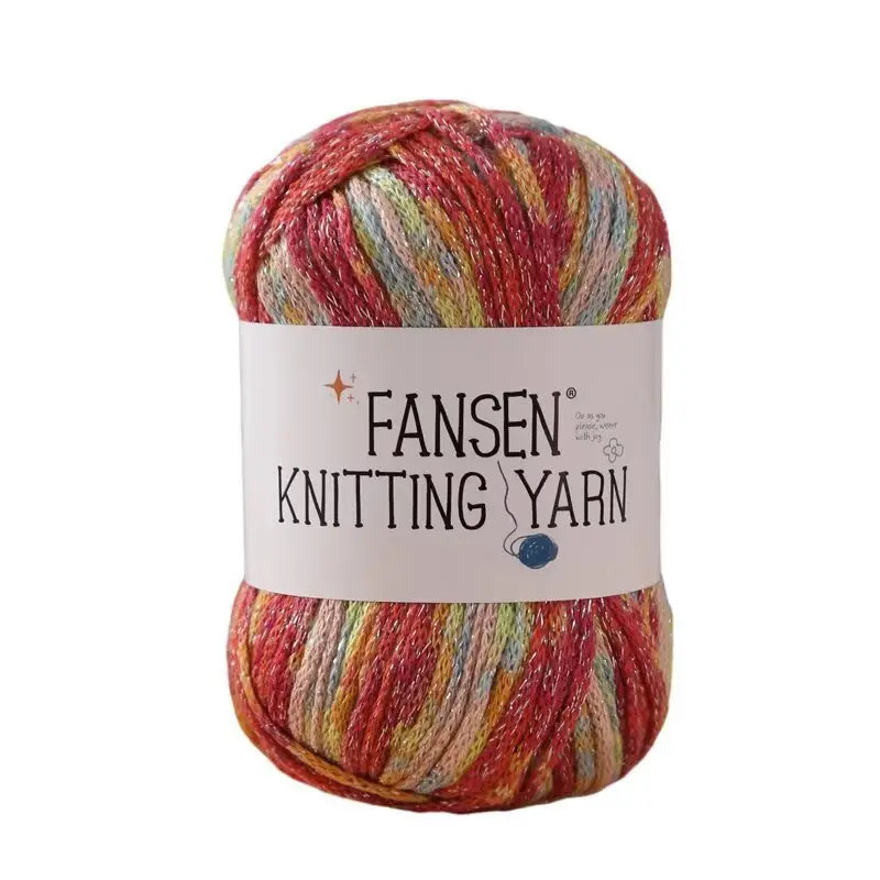 Section Dyed Graffiti Line Gradient Color Starry Sky Silver Glitter Line 2.5mm Hollow Cotton Thread DIY Hand-Knitted Crochet Bag Thread