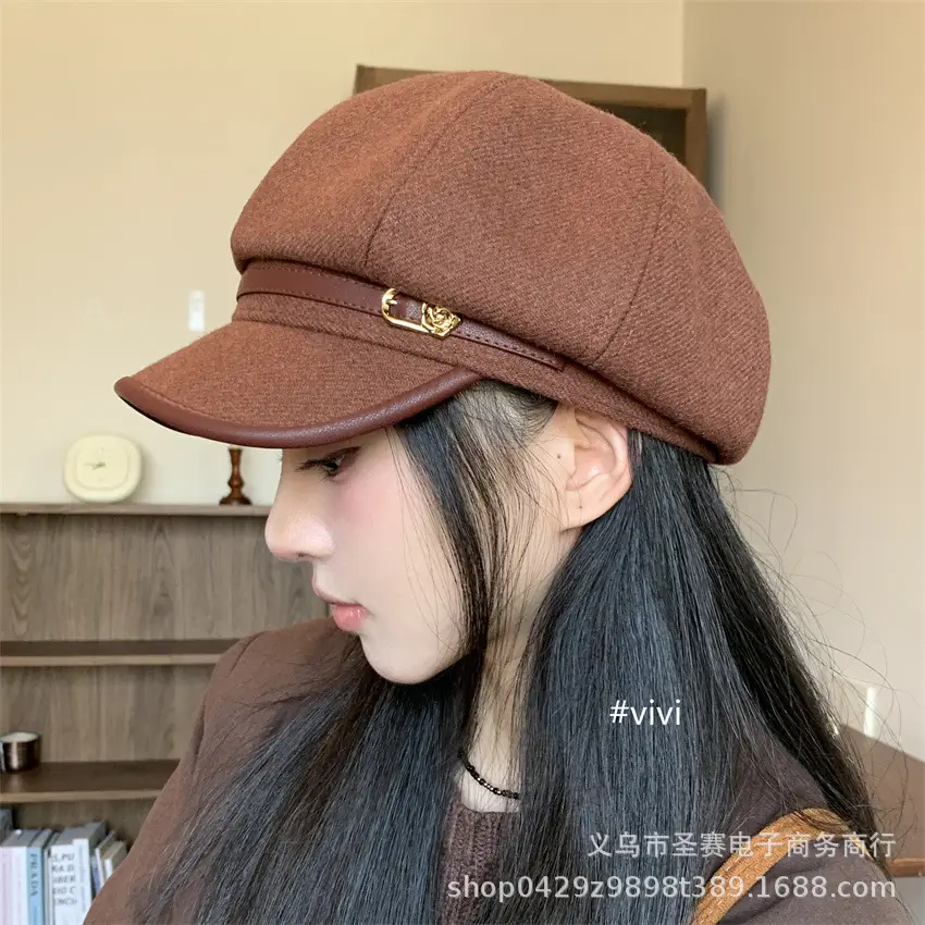 Women Japanese Retro Black Octagonal Cap Cloud Hat - Image 2