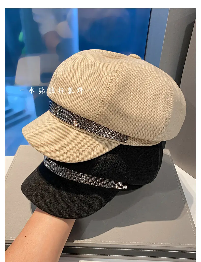 Korean Style Rhinestone Octagonal Cap Brown — feature 5