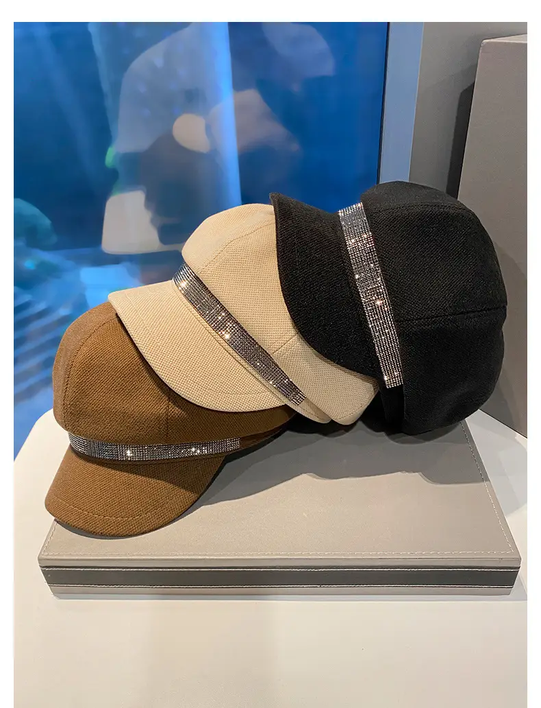 Korean Style Rhinestone Octagonal Cap Brown — feature 6