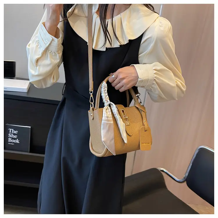 Trendy Crossbody Bag with Logo Add On Tan Leather — feature 12