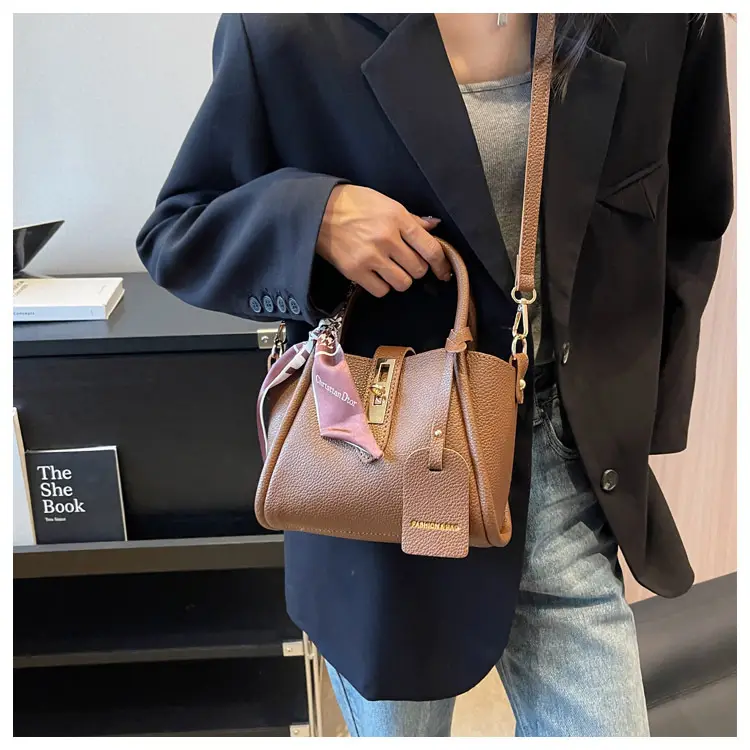 Trendy Crossbody Bag with Logo Add On Tan Leather — feature 17