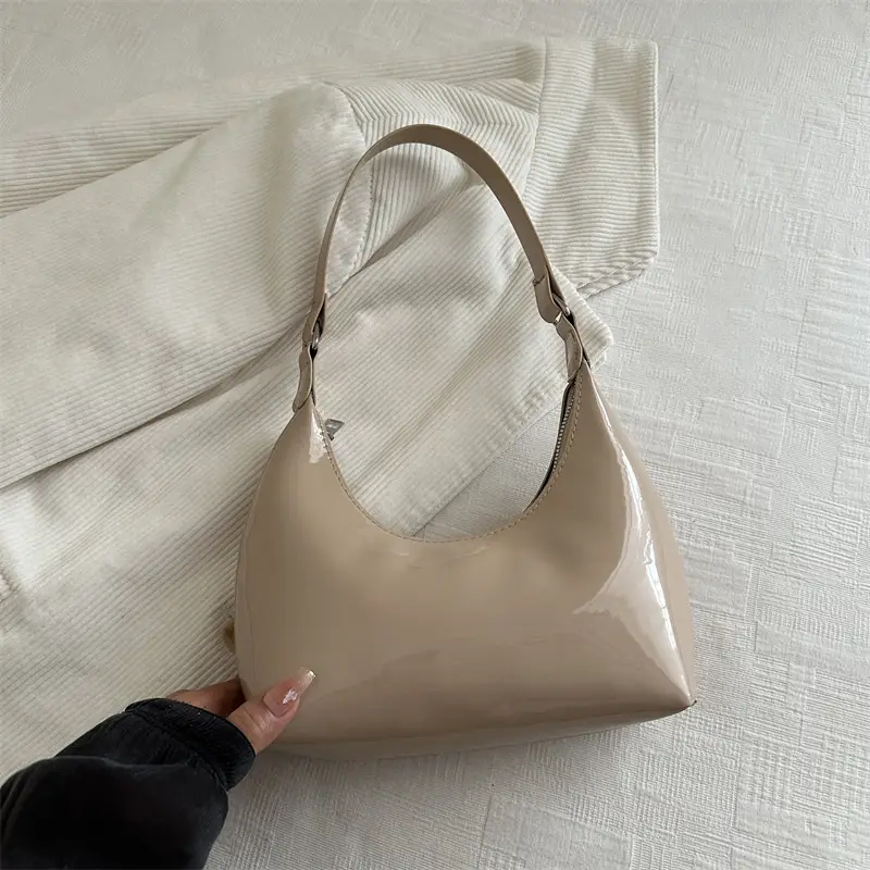 Glossy Beige Shoulder Bag for Women - Image 4