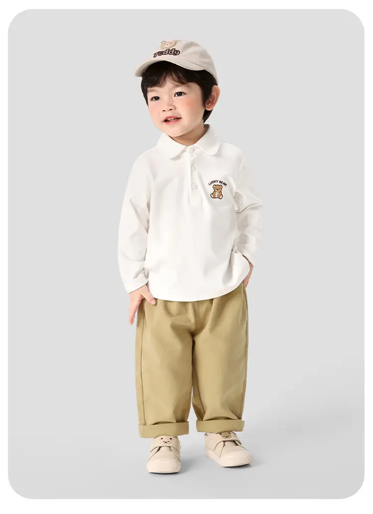 Kaka Panda Boys Long Sleeve T-Shirt White Kids Polo Shirt — feature 17