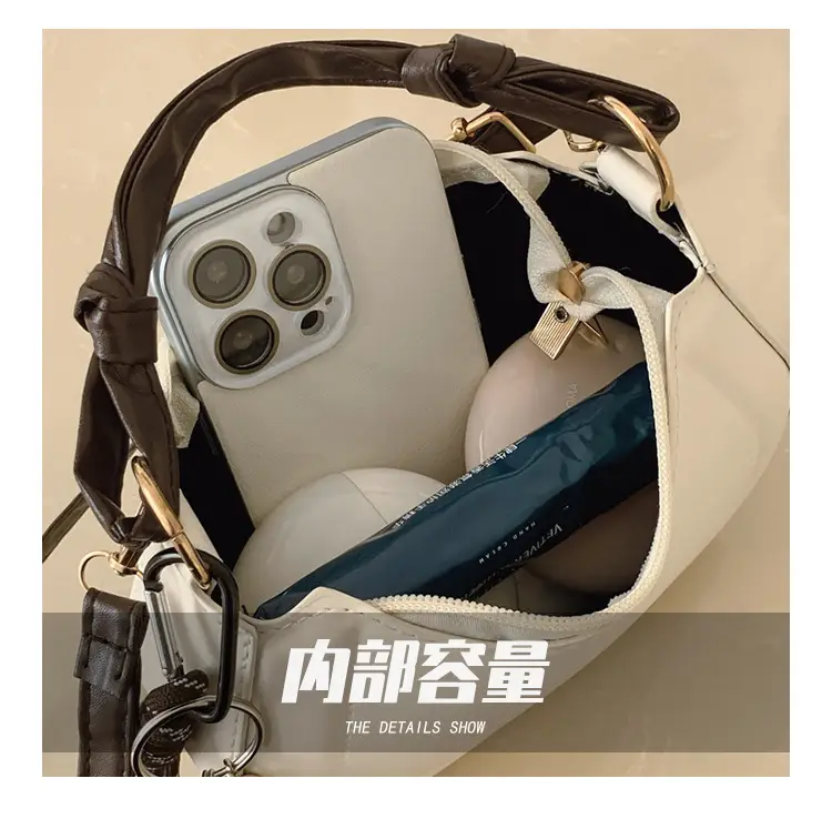 Women's Cream Leather Shoulder Bag with Charm — feature 7
