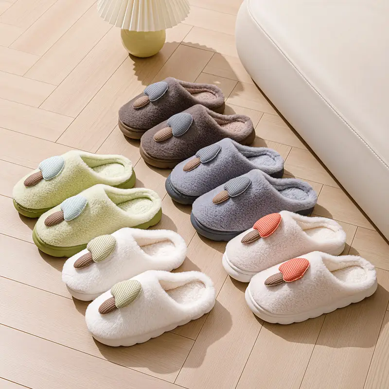 Cartoon Cotton Slippers Mushroom Plush Women's Winter Warm Couple Home Indoor Fleece Maternity Shoes Men's Slippers with Covered Heels