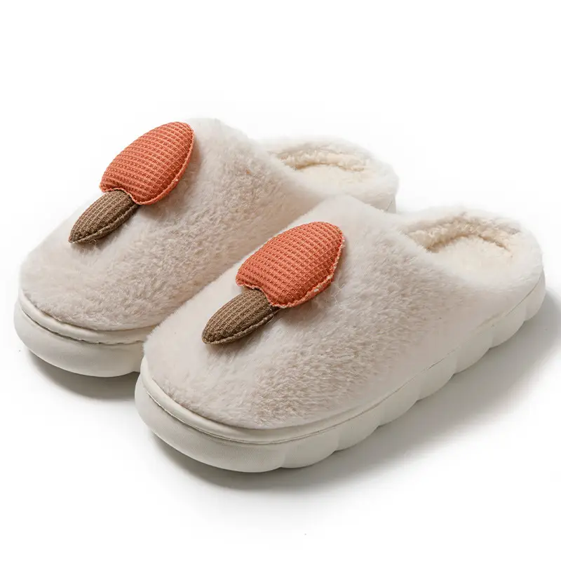 Cartoon Cotton Slippers Mushroom Plush Women's Winter Warm Couple Home Indoor Fleece Maternity Shoes Men's Slippers with Covered Heels