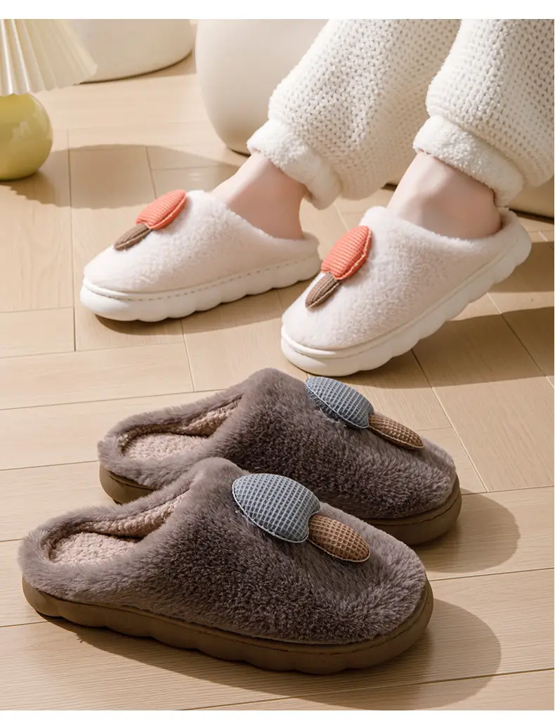 Cartoon Cotton Slippers Mushroom Plush Women's Winter Warm Couple Home Indoor Fleece Maternity Shoes Men's Slippers with Covered Heels — feature 13