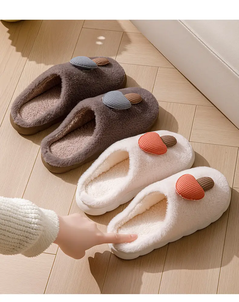 Cartoon Cotton Slippers Mushroom Plush Women's Winter Warm Couple Home Indoor Fleece Maternity Shoes Men's Slippers with Covered Heels — feature 15