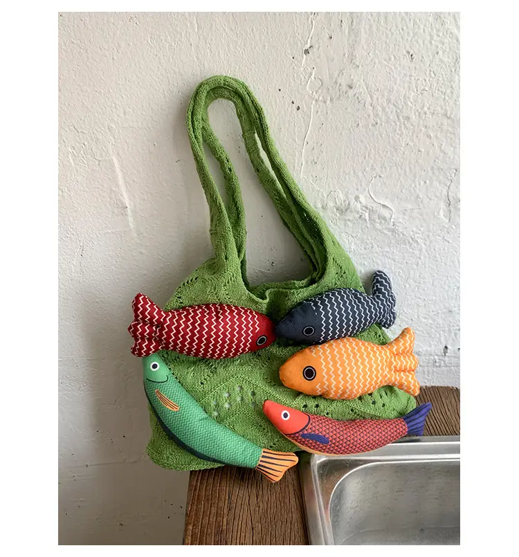 Retro Knitted Tassel Bag with Fish Design — feature 11