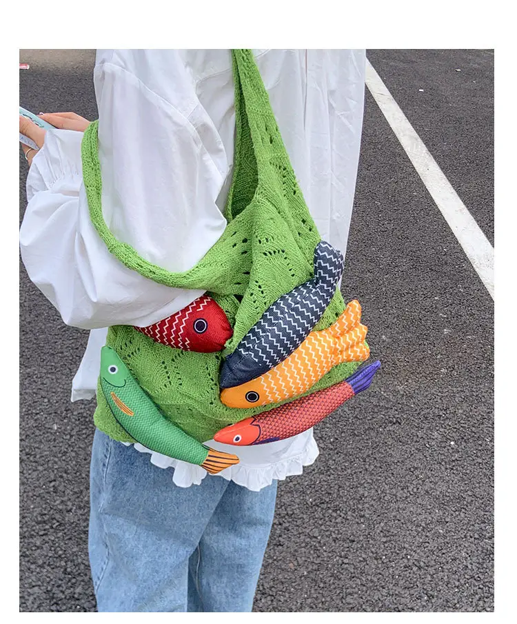 Retro Knitted Tassel Bag with Fish Design — feature 19