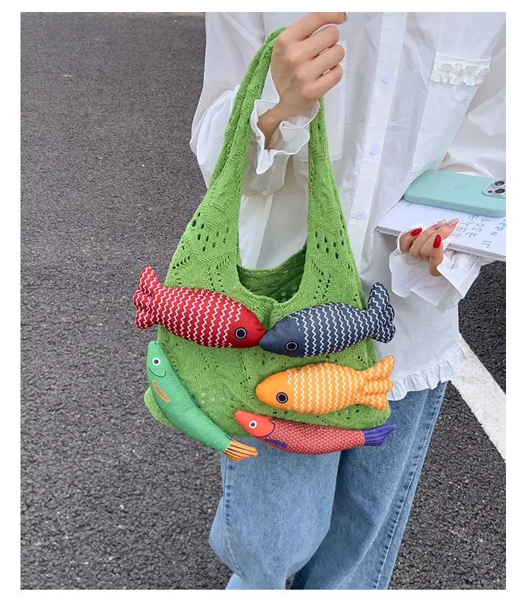 Retro Knitted Tassel Bag with Fish Design — feature 20