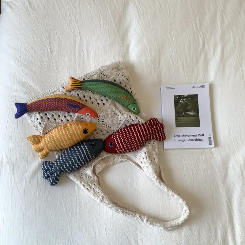 Retro Knitted Tassel Bag with Fish Design - Image 2