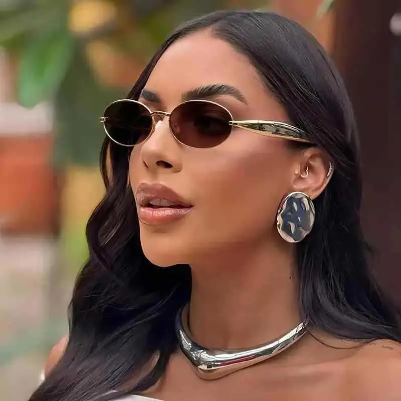 Wide Metal Sunglasses Oval Small Frame 2025 - Image 11