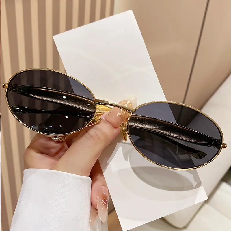 Wide Metal Sunglasses Oval Small Frame 2025