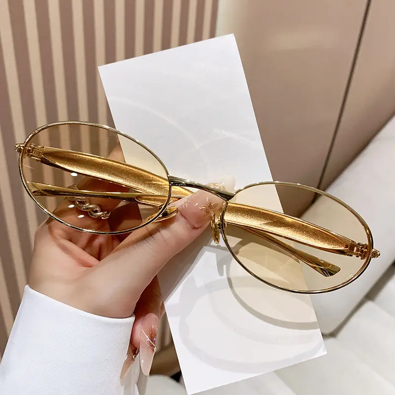 Wide Metal Sunglasses Oval Small Frame 2025 - Image 3