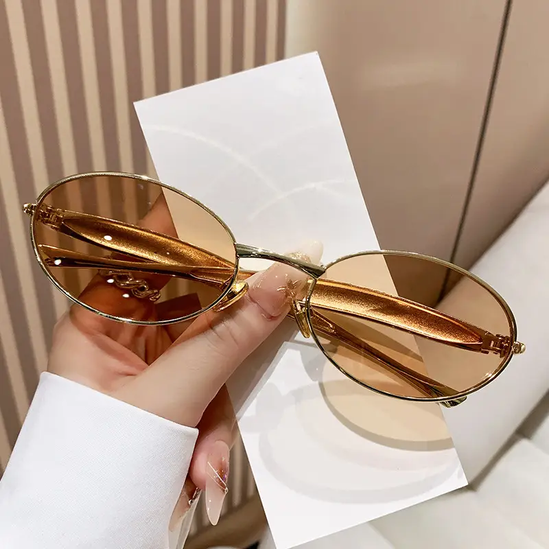 Wide Metal Sunglasses Oval Small Frame 2025 - Image 4