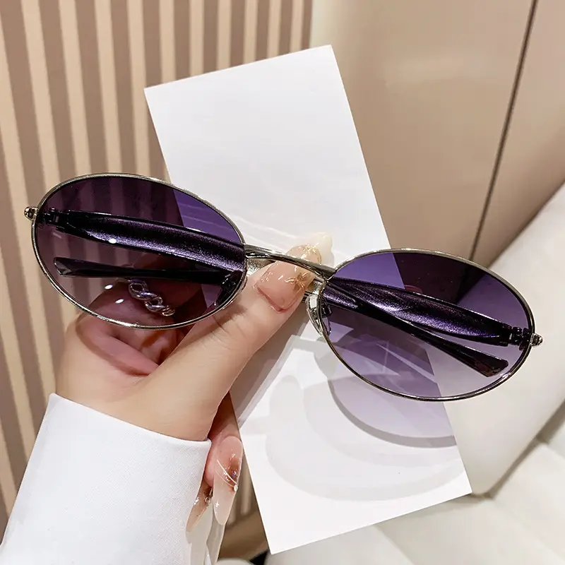 Wide Metal Sunglasses Oval Small Frame 2025 - Image 5