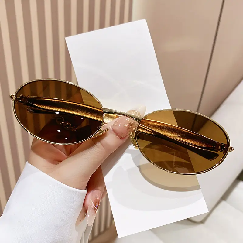 Wide Metal Sunglasses Oval Small Frame 2025 - Image 6