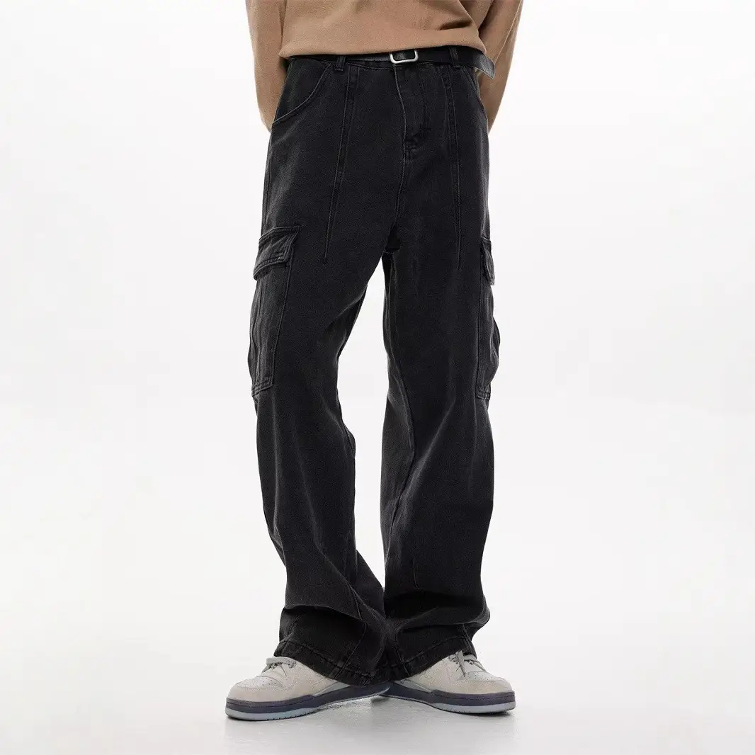 Wide Leg Dark Blue Jeans for Men Women Retro Workwear