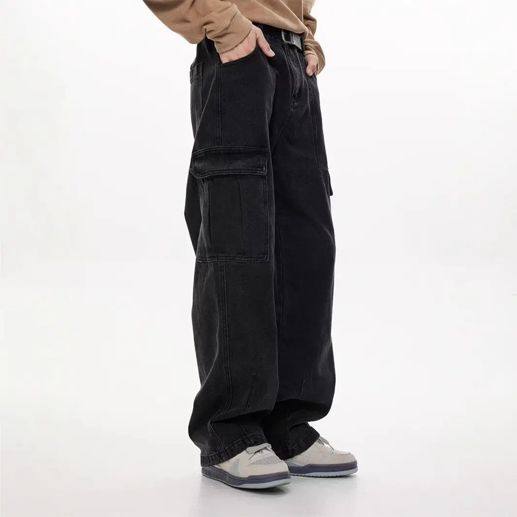 Wide Leg Dark Blue Jeans for Men Women Retro Workwear