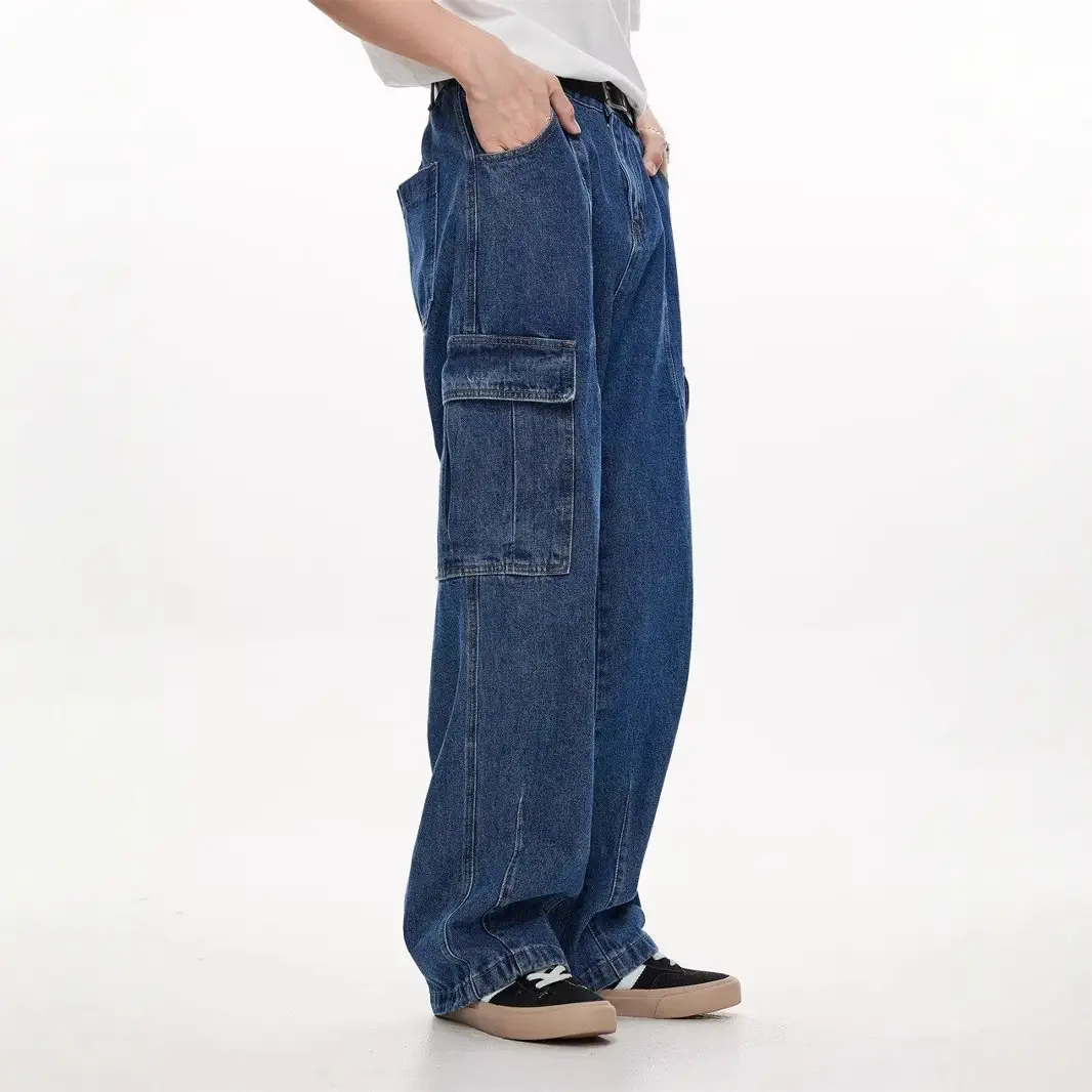 Wide Leg Dark Blue Jeans for Men Women Retro Workwear