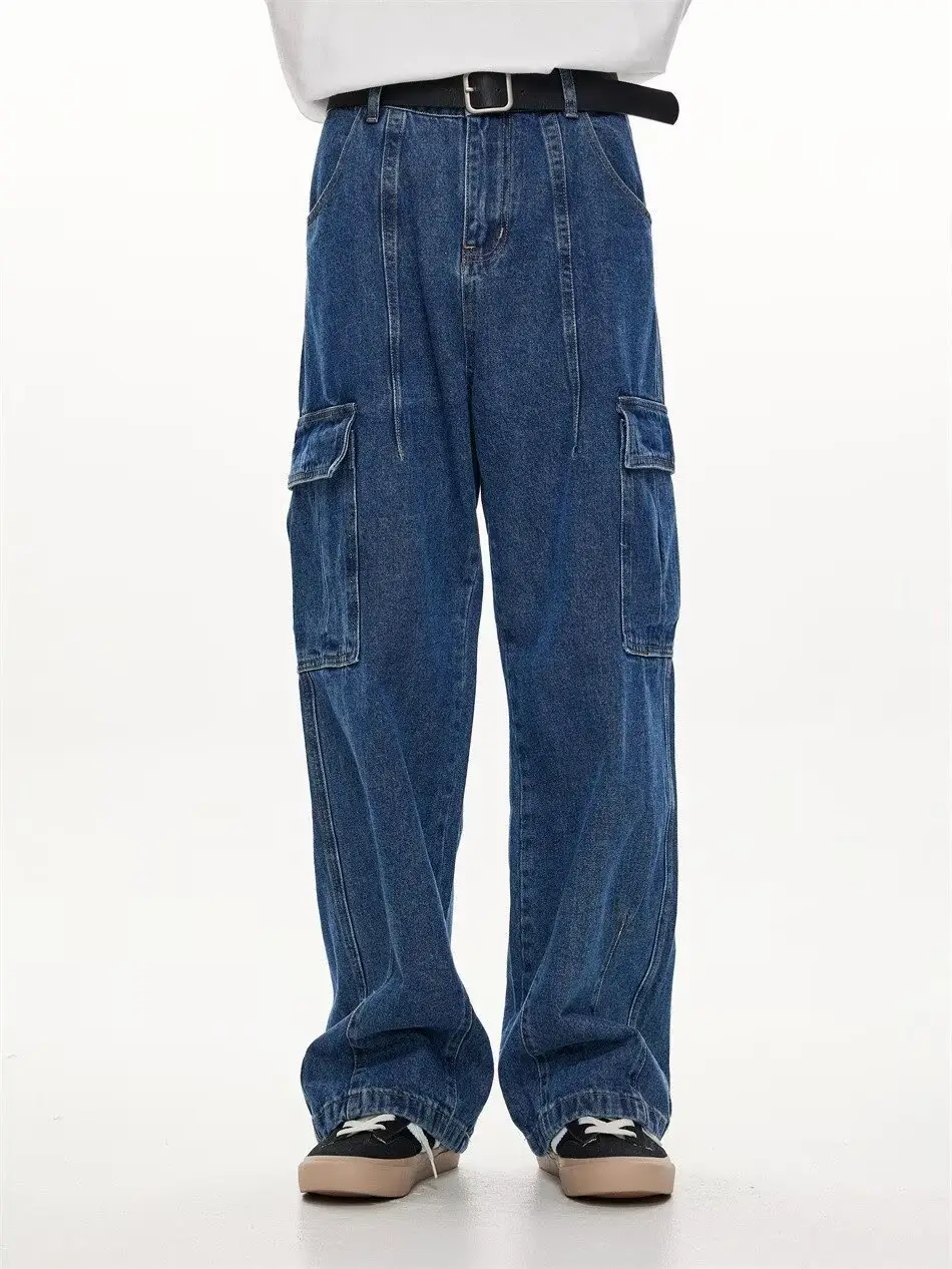 Wide Leg Dark Blue Jeans for Men Women Retro Workwear — feature 10