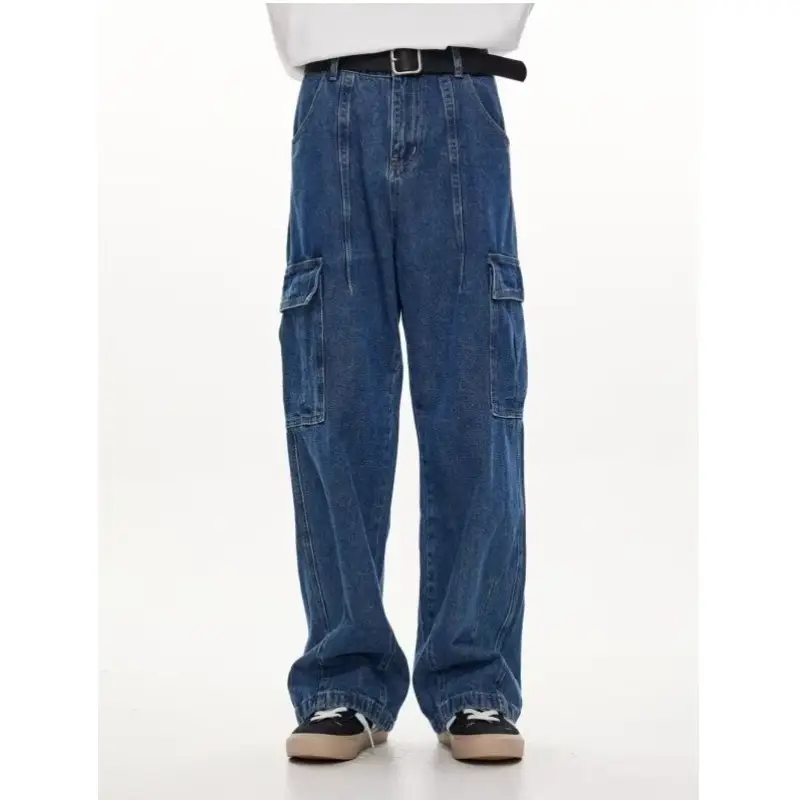 Wide Leg Dark Blue Jeans for Men Women Retro Workwear — feature 11