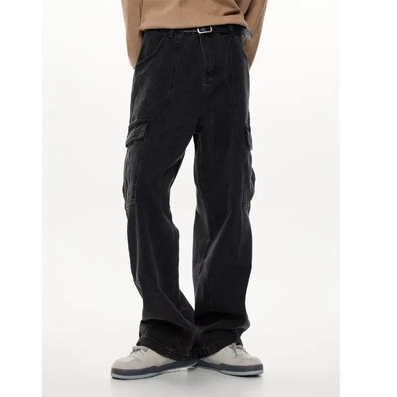 Wide Leg Dark Blue Jeans for Men Women Retro Workwear — feature 12