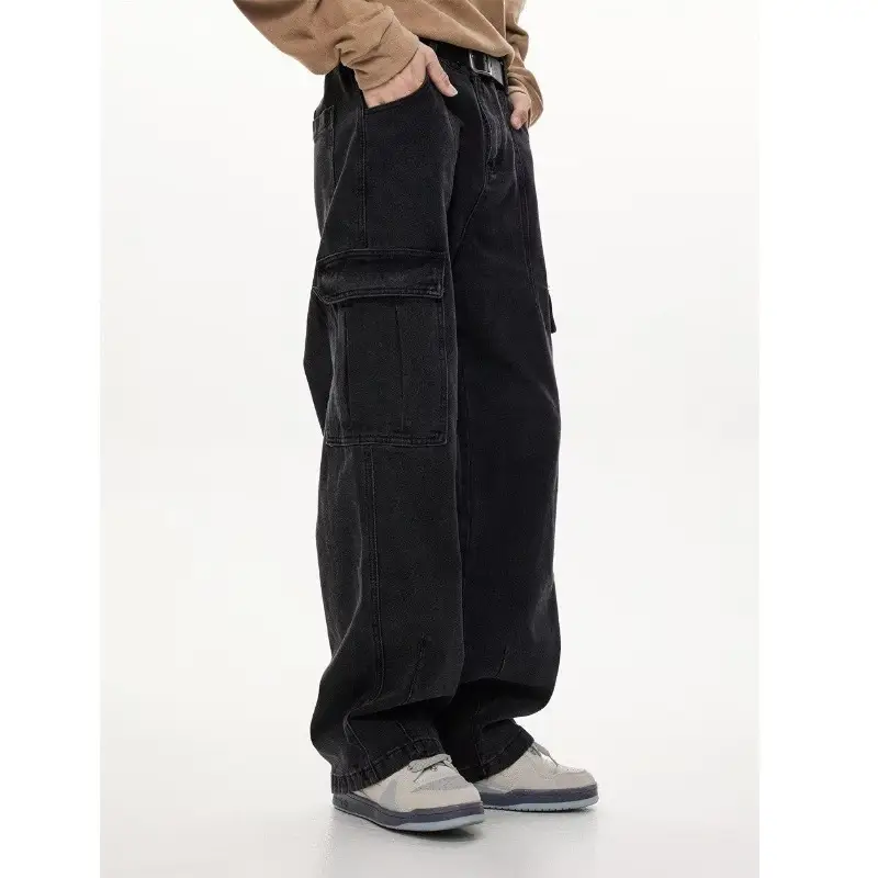 Wide Leg Dark Blue Jeans for Men Women Retro Workwear — feature 13