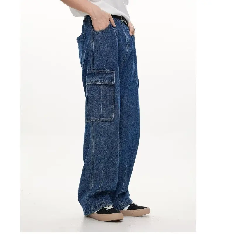 Wide Leg Dark Blue Jeans for Men Women Retro Workwear — feature 14