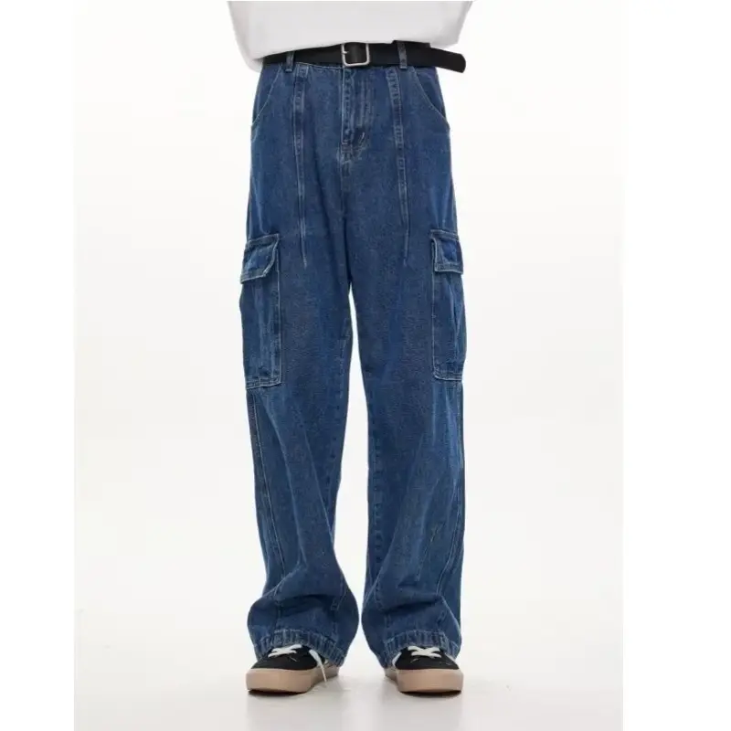 Wide Leg Dark Blue Jeans for Men Women Retro Workwear — feature 17