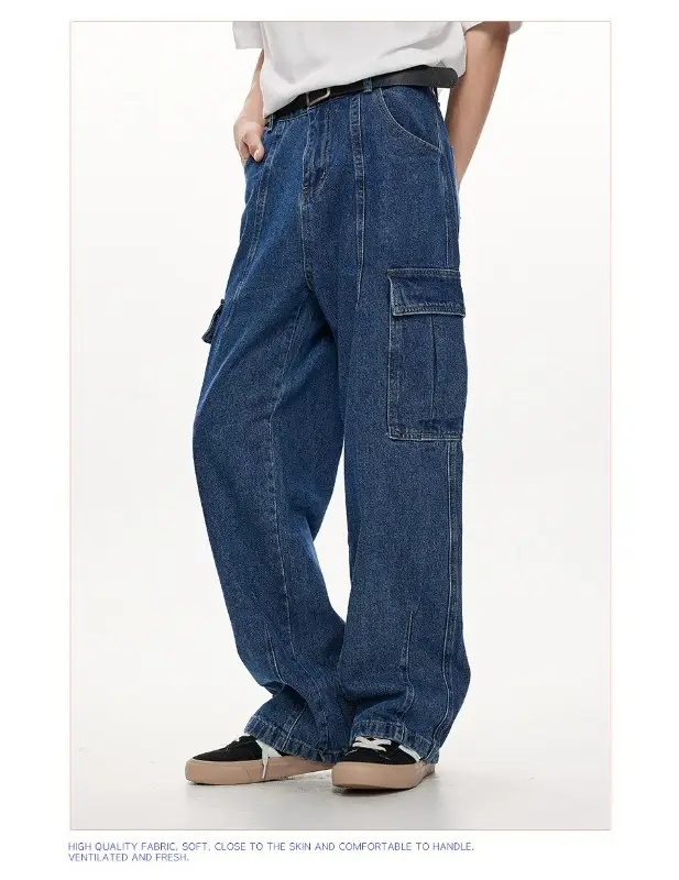 Wide Leg Dark Blue Jeans for Men Women Retro Workwear — feature 20