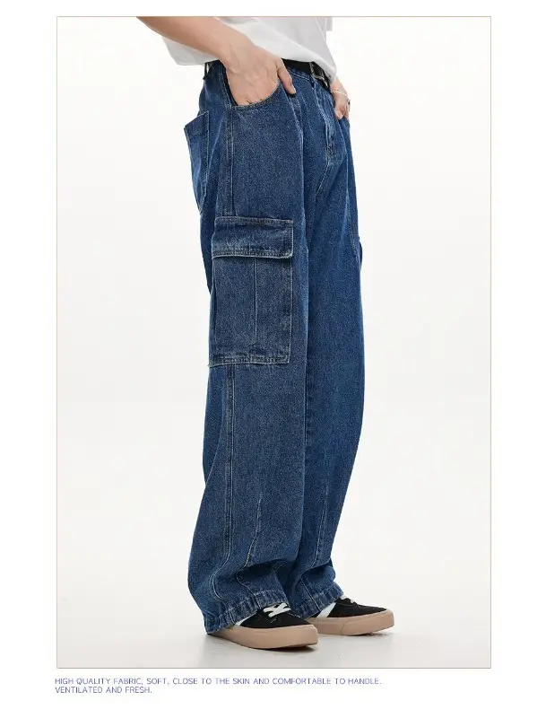 Wide Leg Dark Blue Jeans for Men Women Retro Workwear — feature 21
