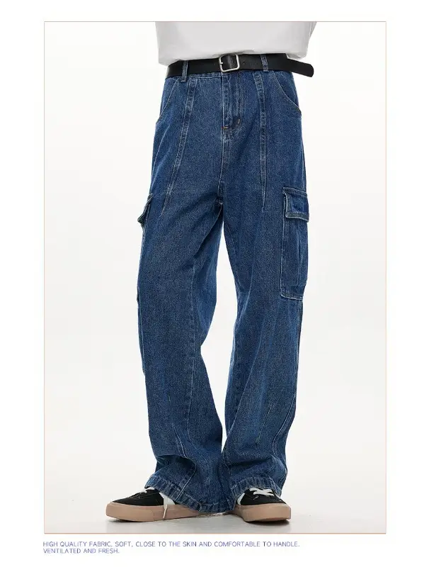 Wide Leg Dark Blue Jeans for Men Women Retro Workwear — feature 22