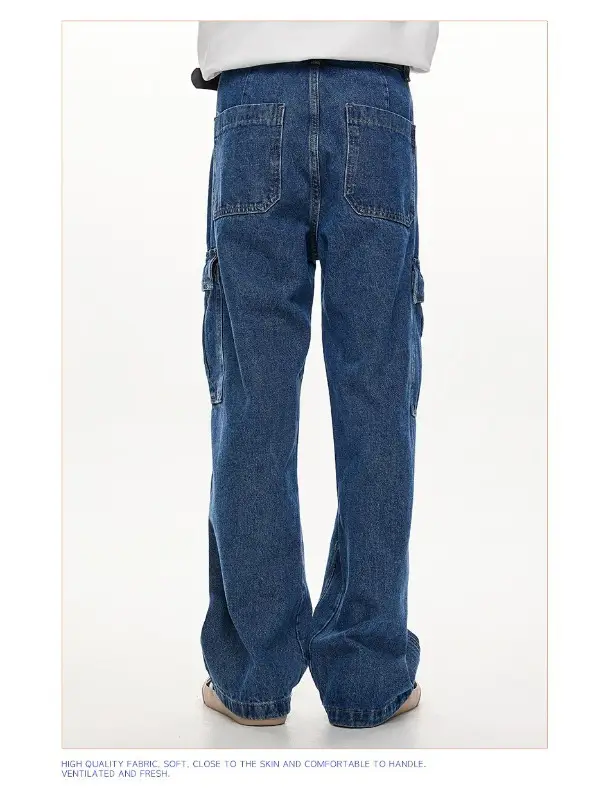 Wide Leg Dark Blue Jeans for Men Women Retro Workwear — feature 23