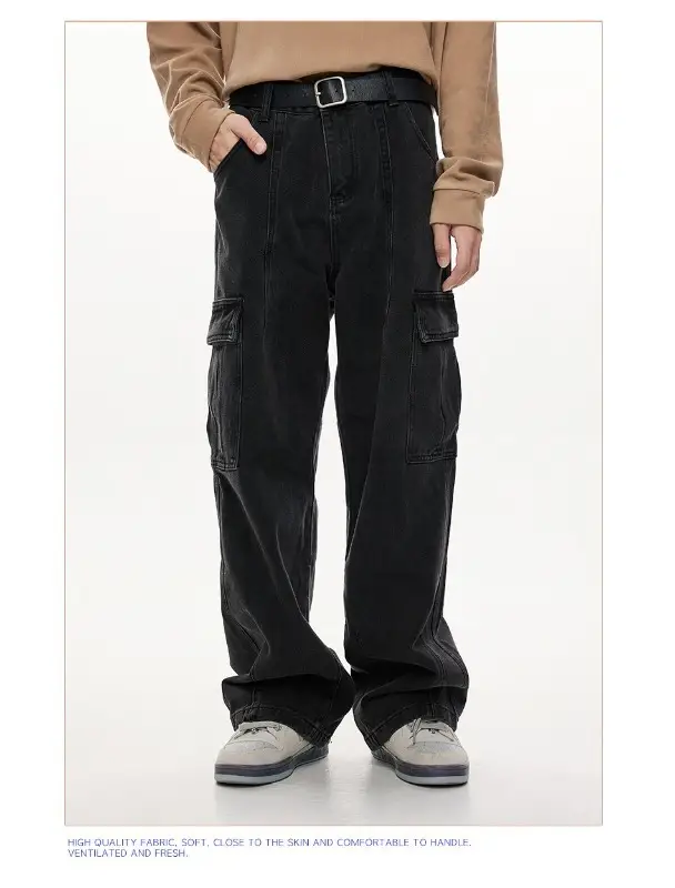 Wide Leg Dark Blue Jeans for Men Women Retro Workwear — feature 24