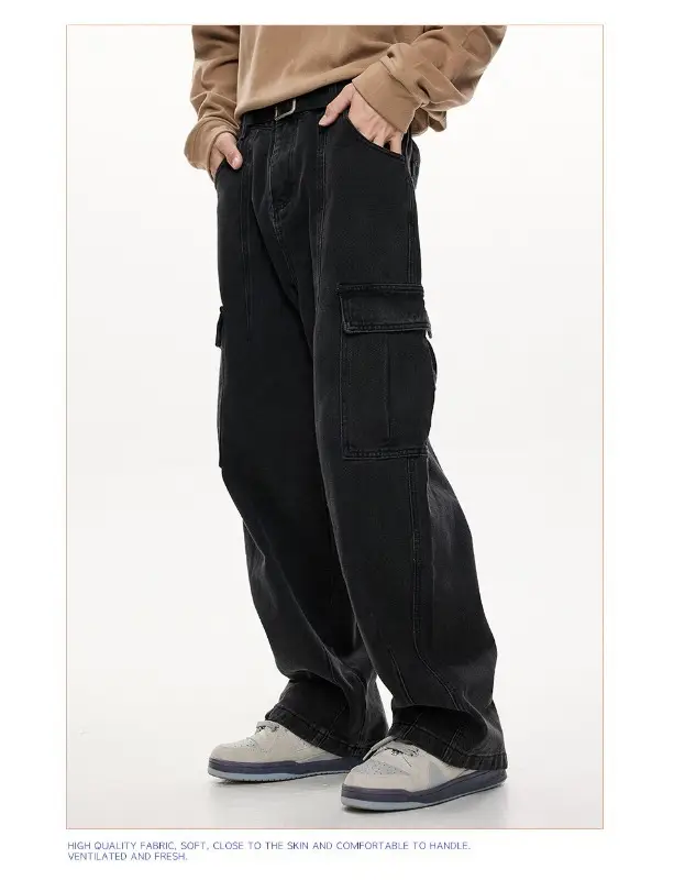 Wide Leg Dark Blue Jeans for Men Women Retro Workwear — feature 26