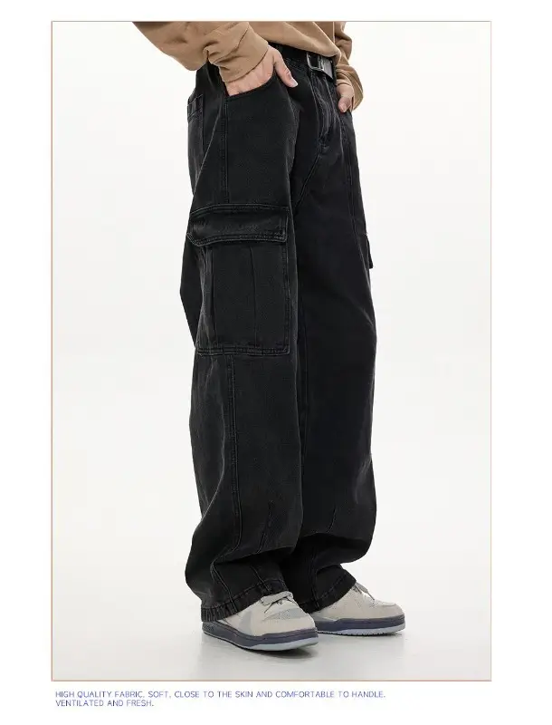 Wide Leg Dark Blue Jeans for Men Women Retro Workwear — feature 27