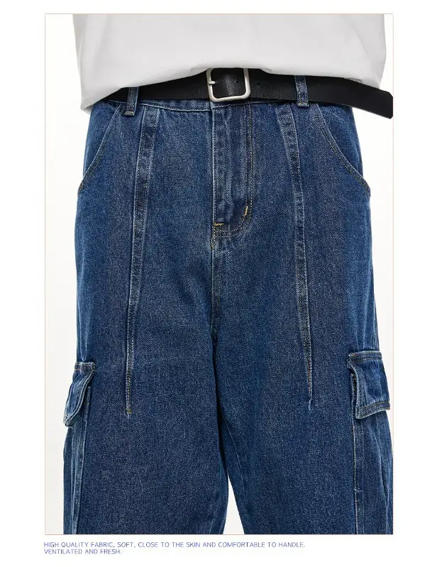 Wide Leg Dark Blue Jeans for Men Women Retro Workwear — feature 29