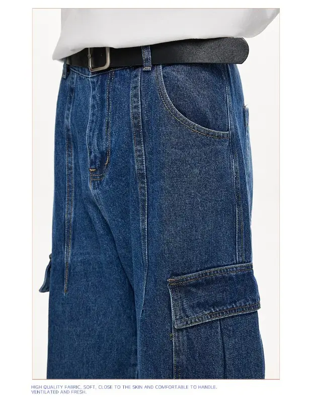 Wide Leg Dark Blue Jeans for Men Women Retro Workwear — feature 30