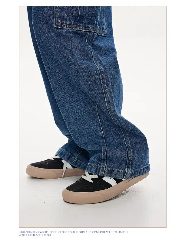 Wide Leg Dark Blue Jeans for Men Women Retro Workwear — feature 31