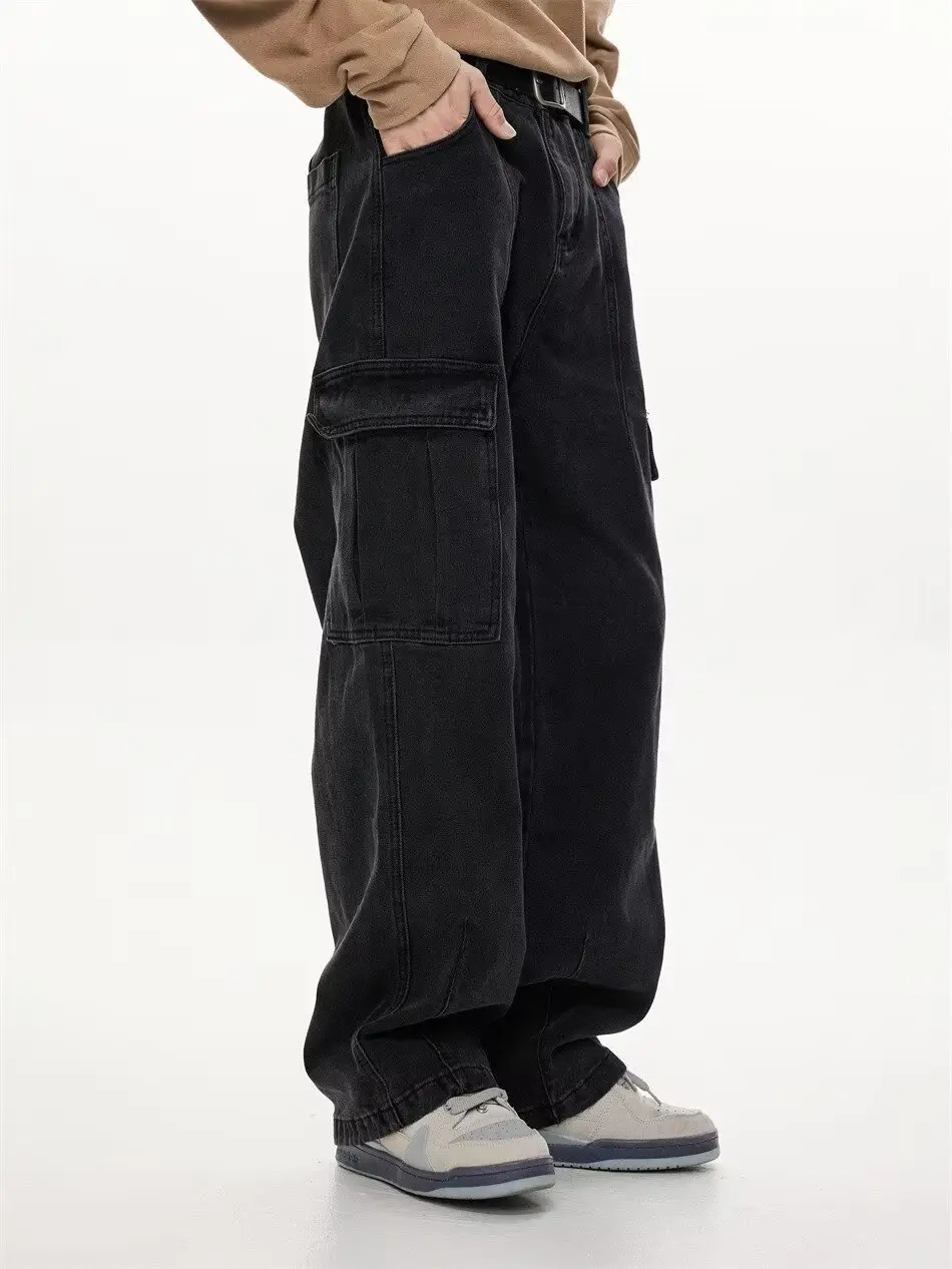 Wide Leg Dark Blue Jeans for Men Women Retro Workwear — feature 6