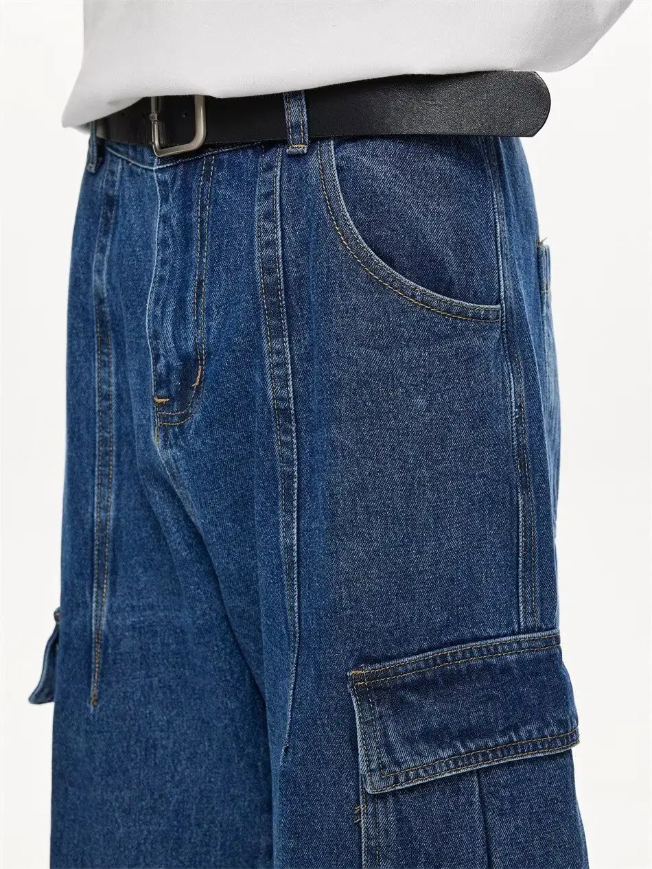 Wide Leg Dark Blue Jeans for Men Women Retro Workwear — feature 8