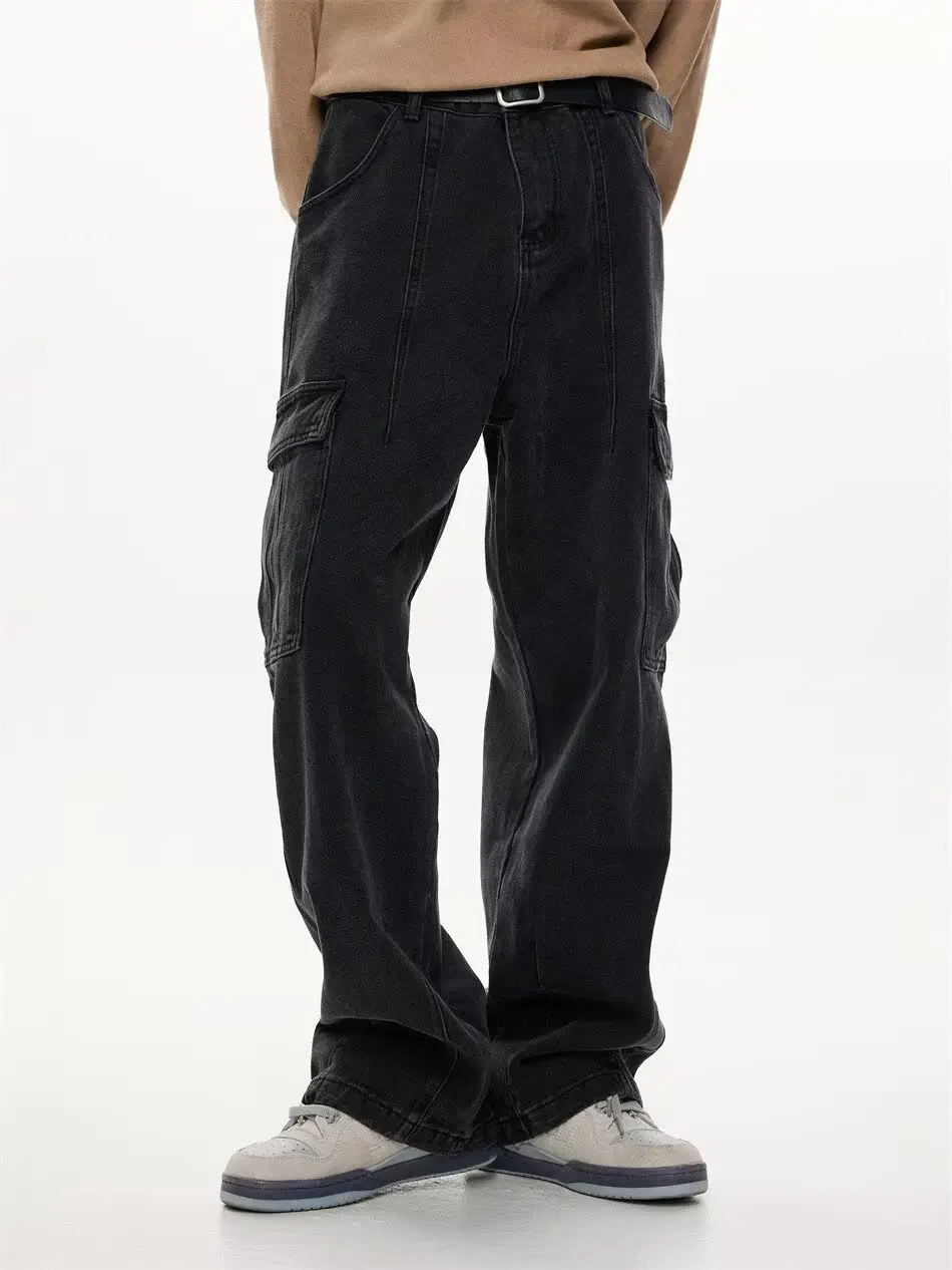 Wide Leg Dark Blue Jeans for Men Women Retro Workwear — feature 9