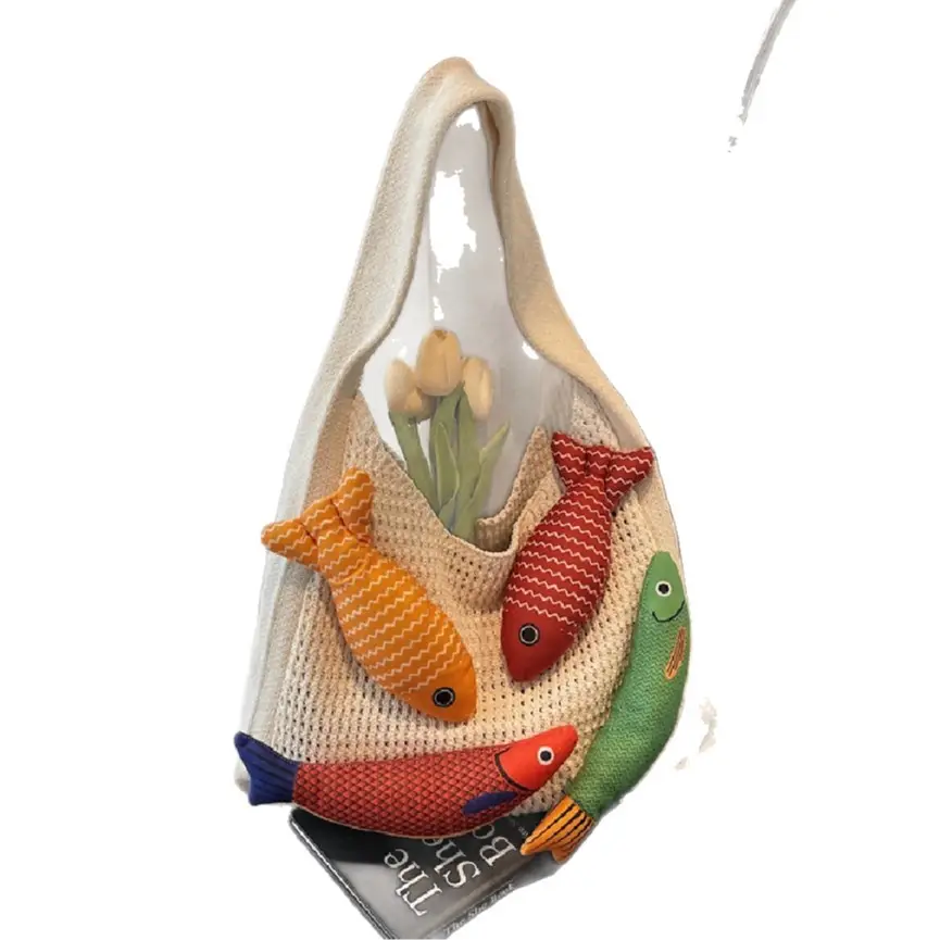 Vintage Fish Knitted Tote Bag with Leather Strap - Image 8