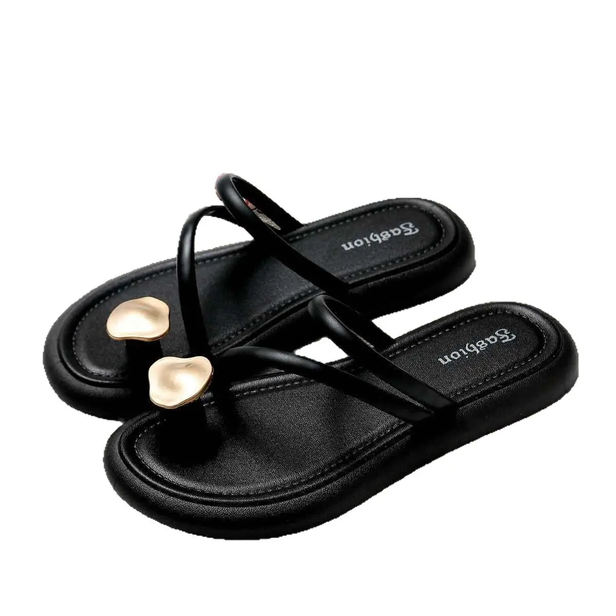 Women's Black & Beige Flat Slippers Summer - Image 7